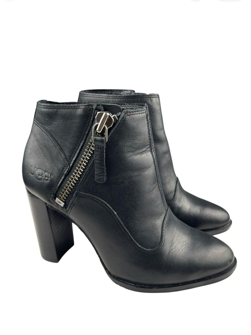 UGG Women’s Dolores Ankle Booties Size 5.5 Black Leather Block Heel Side Zip